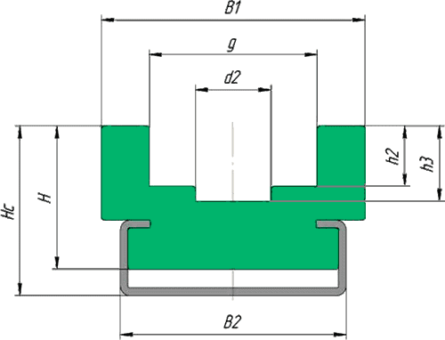 Габаритные размеры платиковой направляющей скольжения типа CU для однорядной роликовой цепи 083-1