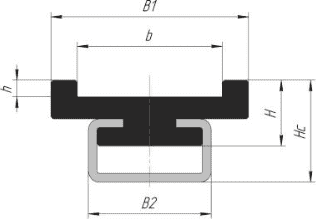 Габаритные размеры направляющей для установки с профилем жесткости C6 для зубчатого ремня шириной 75 мм типа T10