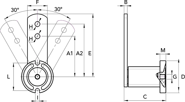 Габаритные размеры корпуса типа E для натяжителей цепи ER, ERU, EGE