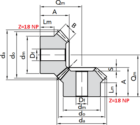 Чертеж шестерни конической модуля M3.5 1:1 Z=18 NP