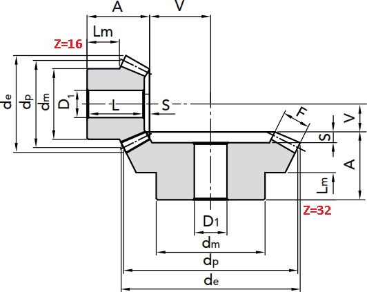 Чертеж шестерни конической модуля M1.5 1:2 Z=32