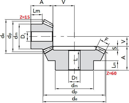Чертеж шестерни конической модуля M5 1:4 Z=15