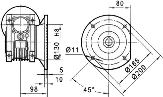 Вариант FC бокового крепления оборудования редуктора CHME-63 i=15 90