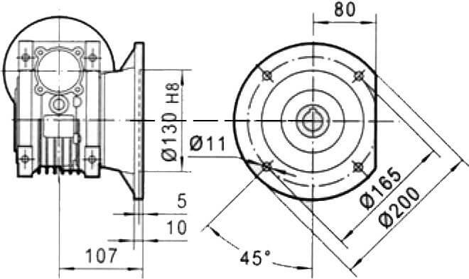 Вариант FD бокового крепления оборудования редуктора CHME-63 i=25 90