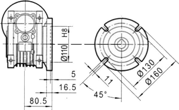 Вариант FE бокового крепления оборудования редуктора CHME-63 i=80 71