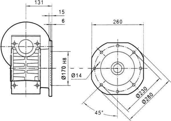 Боковое крепления оборудования редуктора CHM-110 i=7,5 100 или 112 типоразмер мотора вариант FA