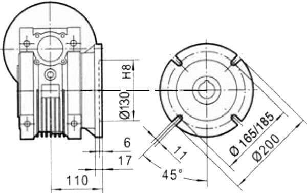 Вариант FC бокового крепления оборудования редуктора CHME-90 i=7,5 100 или 112