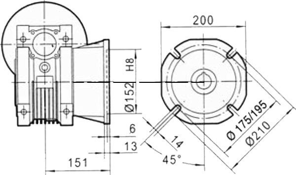 Вариант FD бокового крепления оборудования редуктора CHM-90 i=10 100 или 112