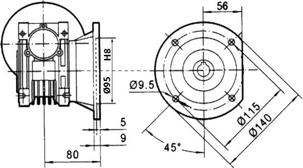 Вариант FC бокового крепления оборудования редуктора CHM-40 i=50 63