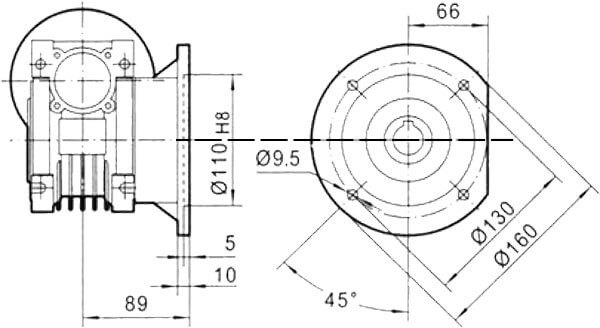 Вариант FC бокового крепления оборудования редуктора CHME-50 i=5 80