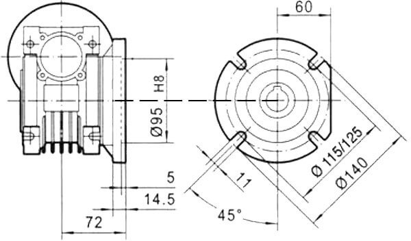 Вариант FD бокового крепления оборудования редуктора CHM-50 i=25 71