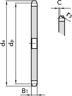 Чертеж с габаритными размерами 08B-1 Z=76 с привариваемой ступицей