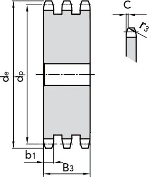 Чертеж с габаритными размерами 08B-3 Z=76 с привариваемой ступицей