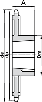Габаритные размеры однорядной звездочки 08B стандарта ISO 57 зубов для установки при помощи коничкеской втулки Taper Lock (Bush)
