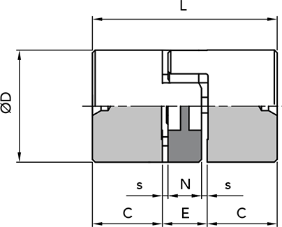 Чертеж с размерами алюминиевой кулачковой полумуфты GE-T 09 SG в исполнении под расточку посадочного диаметра