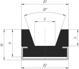 Габаритные размеры направляющей для установки с профилем жесткости C3 для клинового ремня сечением 8 на 5 мм