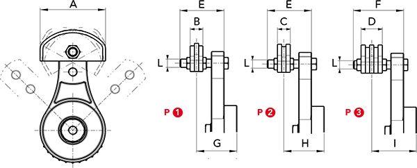Габаритные размеры обтекателя типа P для натяжителя цепи LP