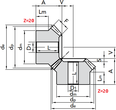 Чертеж шестерни конической модуля M3 1:1 Z=20