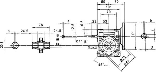 Вид сбоку и размеры редуктора CHME-40 i=15 71 типоразмер электродвигателя