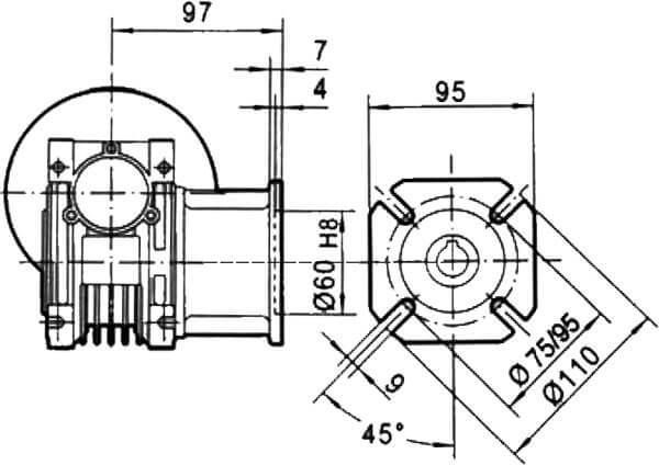 Вариант FB бокового крепления оборудования редуктора CHM-40 i=20 71